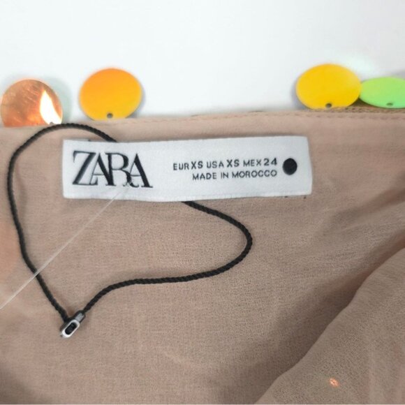 NWOT ZARA Metallic Gold SEQUIN Crop TOP Thin Straps 9406/103‎ Size XS - Picture 6 of 16